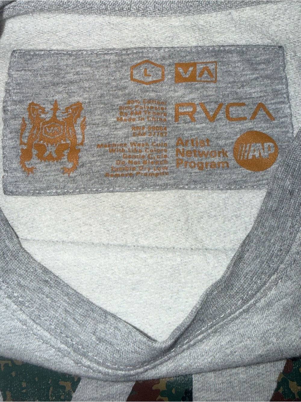 Men’s RVCA Gray Camo VA Logo Crewneck Sweatshirt Size Large - Picture 8 of 9